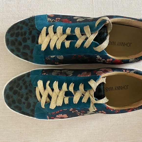 Johnny Was Shoes - Johnny Was Floral Jacquard Teal Gold Laces Sneakers